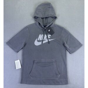 Nike Hoodie Sweatshirt Mens Medium Grey Short Sleeve Sportswear French Terry New